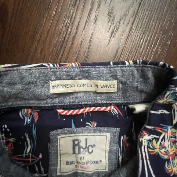 Navy Tropical Print Men's Shirt - Picture 7 of 12